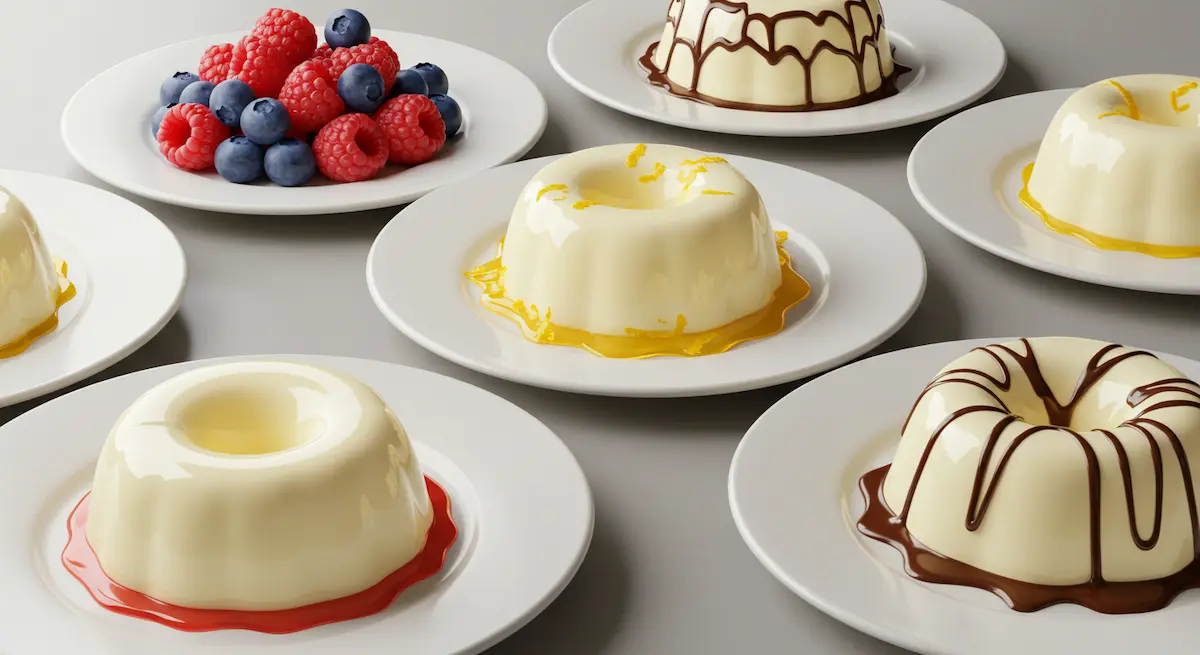 Finished panna cotta served with seasonal toppings