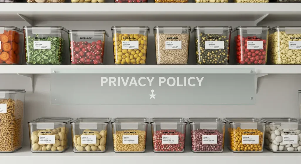Privacy Policy: Healthy snacks in labeled containers